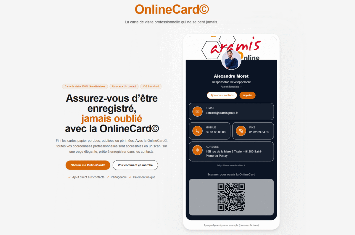 vCard OnlineCard, la carte de visite jamais oublié